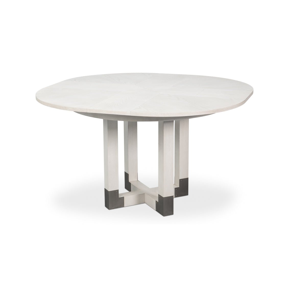 Small white Jupe dining table, angled side view.