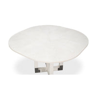 Angled top view, small white Jupe dining table.