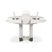 Side view, expanded white Jupe dining table.