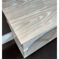 Close-up of whitewash finish on console table.