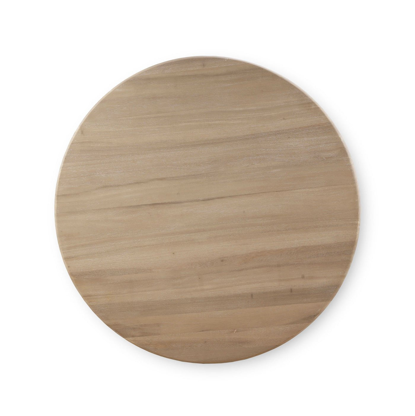 Light wood round coffee table, top view.