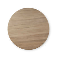 Light wood round coffee table, top view.