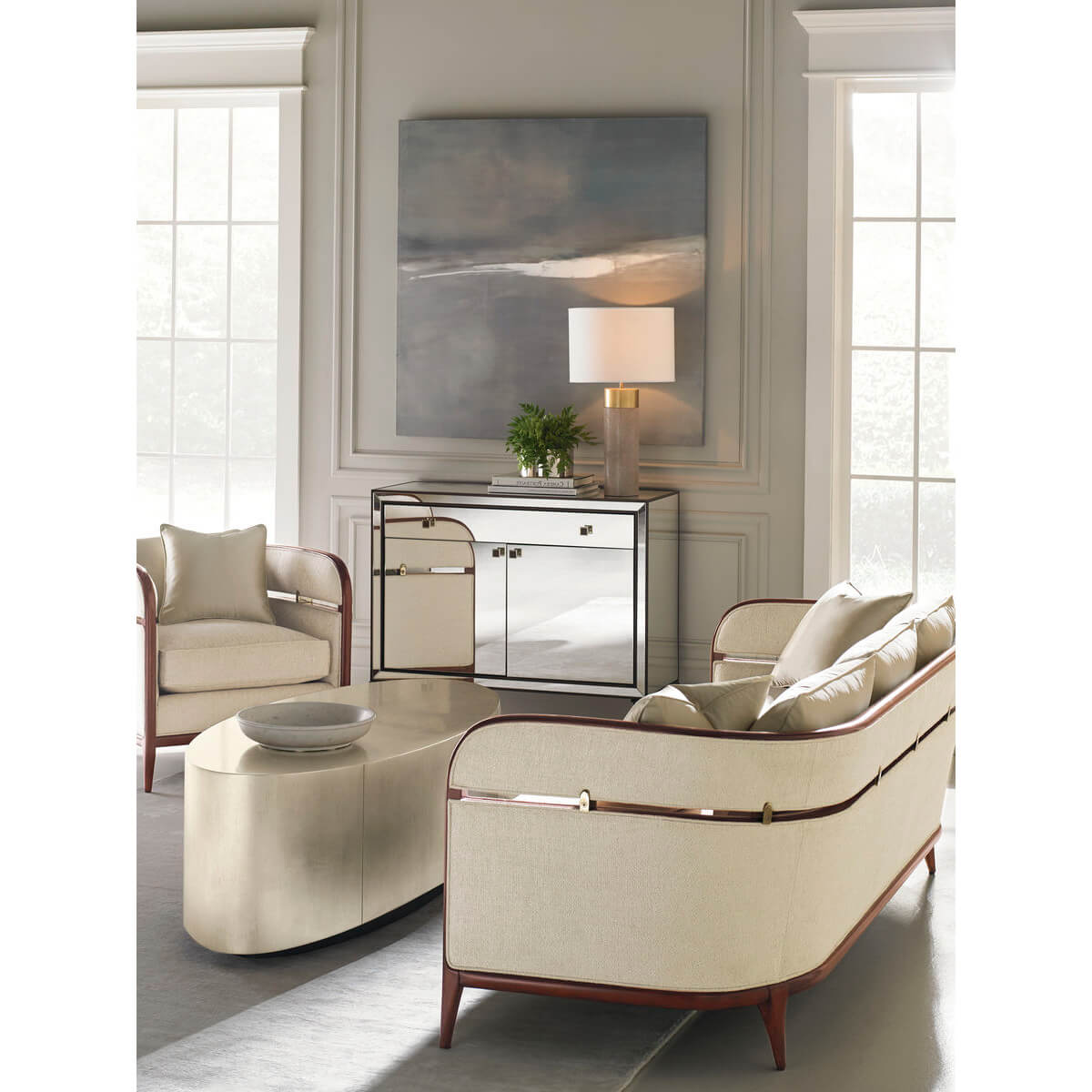 Coffee table in classic room, paired with plush seating