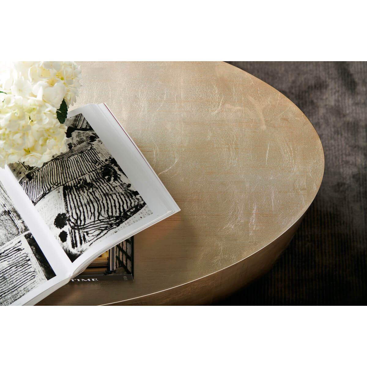 Close-up of coffee table with book, elegant texture