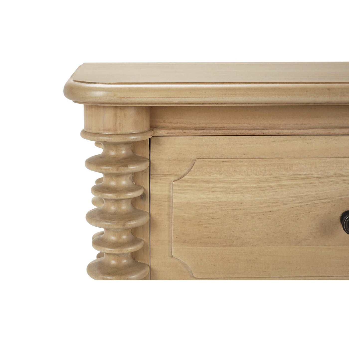 Close-up of dresser corner detailing.