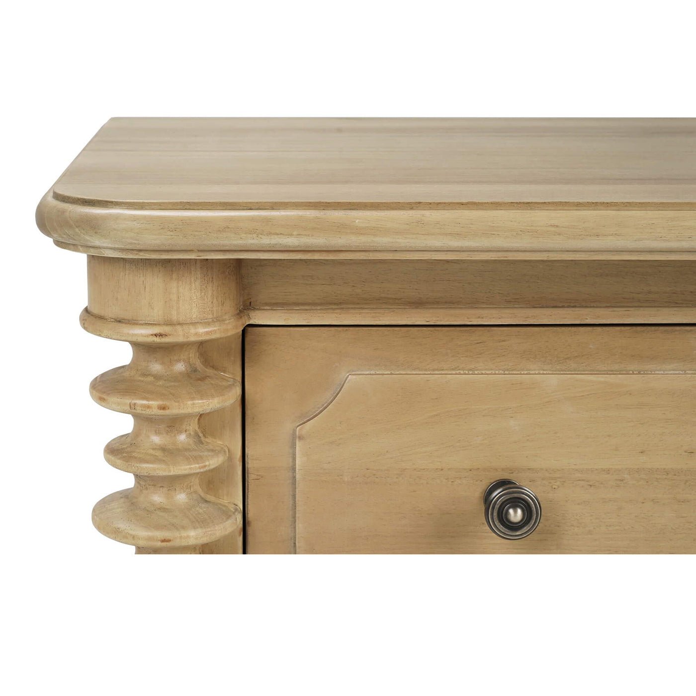 Close-up of spool-turned chest corner detailing.