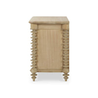 Side view of spool-turned nightstand.
