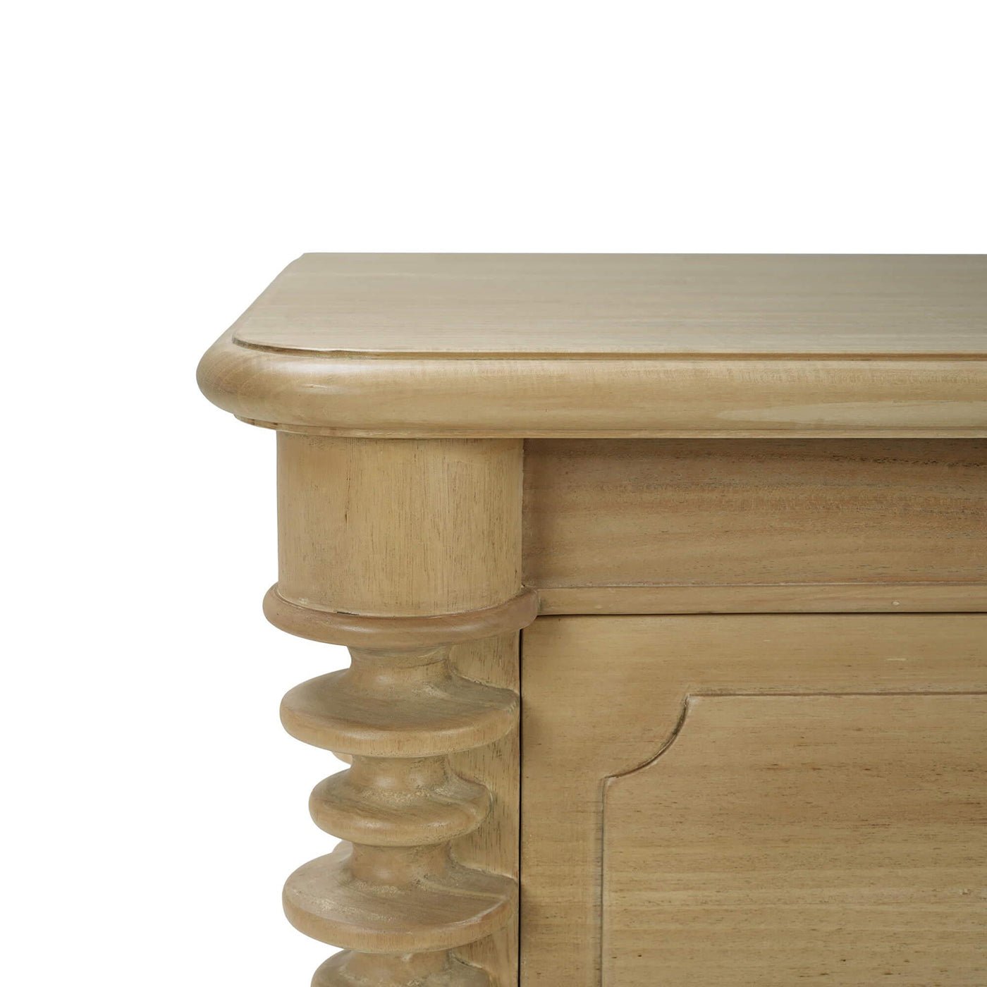 Close-up of corner detailing on spool-turned nightstand.