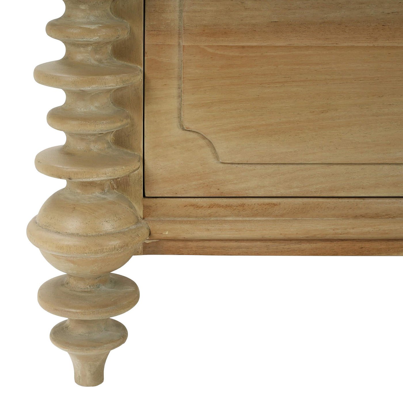 Leg detail of spool-turned nightstand.