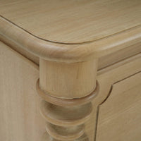 Corner and side detail on spool-turned nightstand.