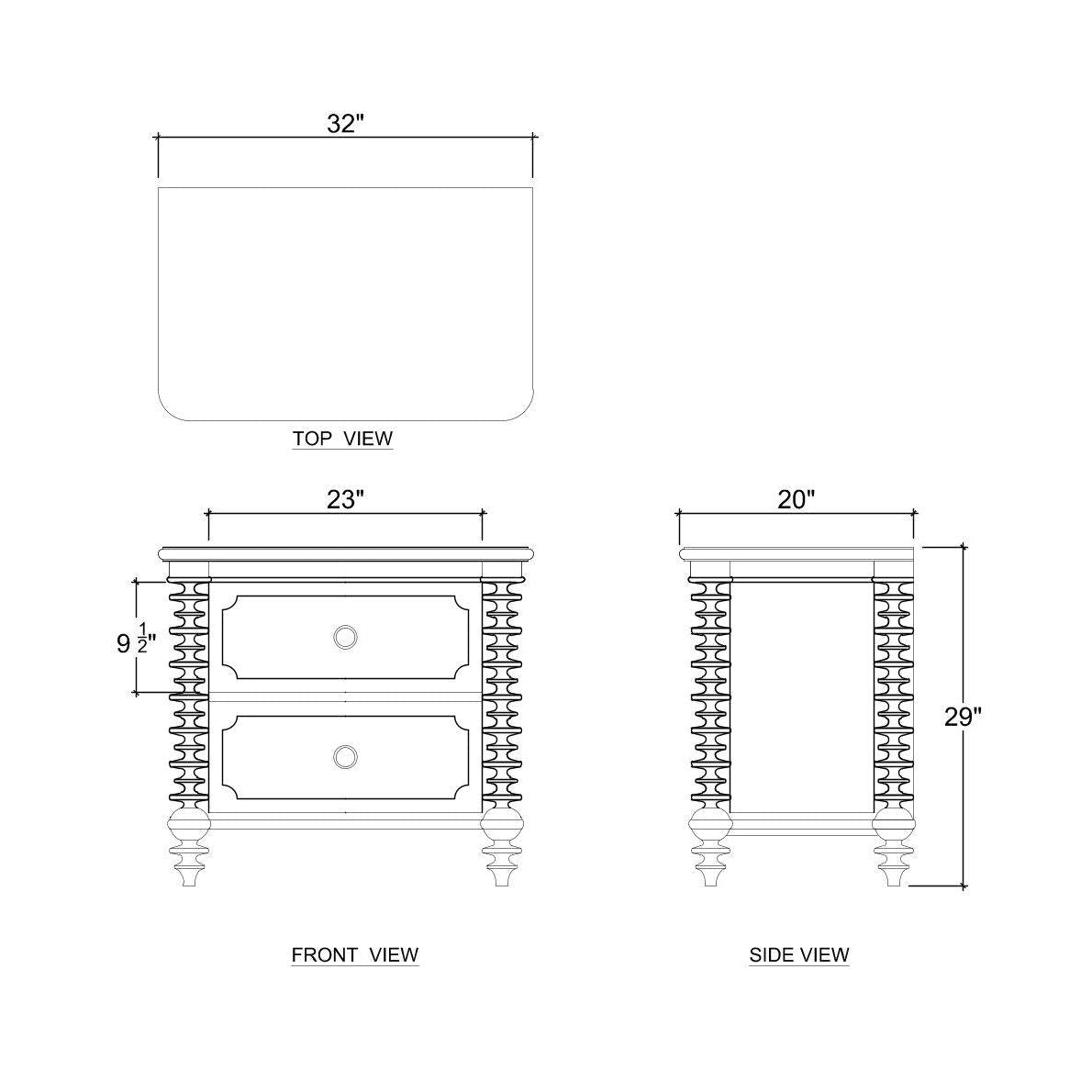 Dimensions and diagram of spool-turned nightstand design.