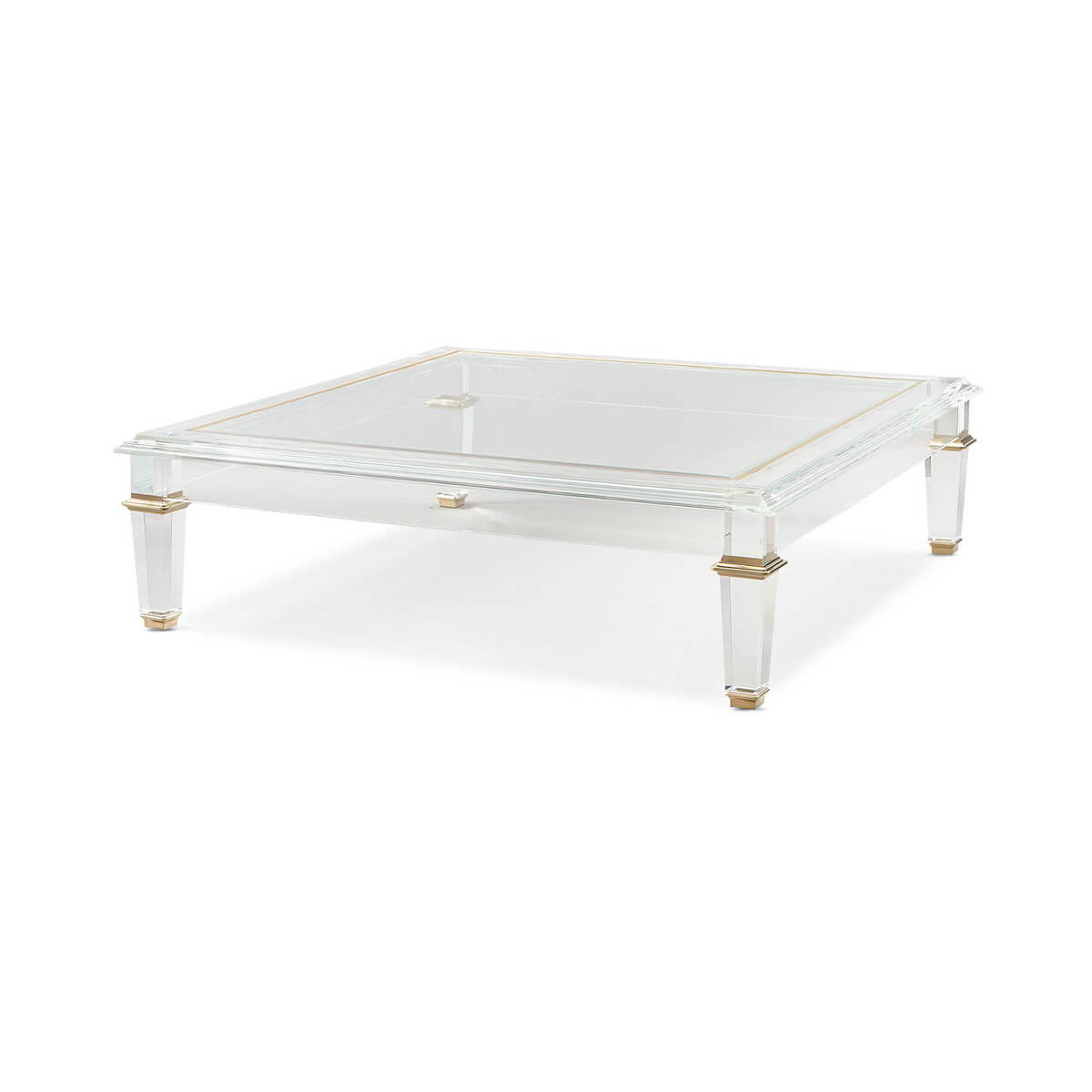 Square acrylic coffee table, perspective view. Elegant design.