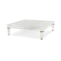 Square acrylic coffee table, perspective view. Elegant design.