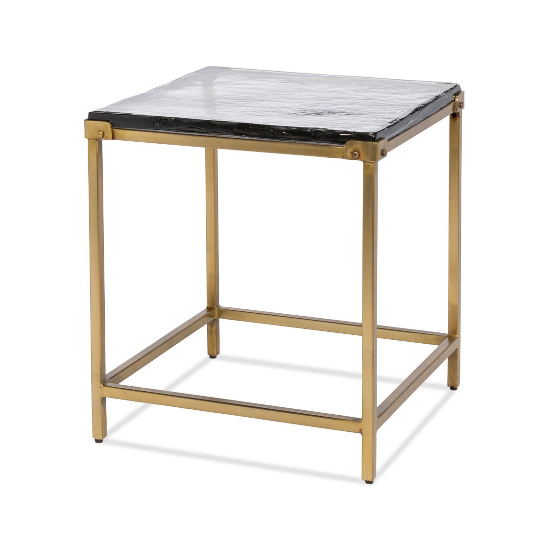 Brass finish square end table angled view