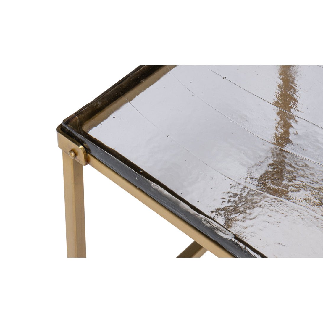 Detailed corner of square end table glass top