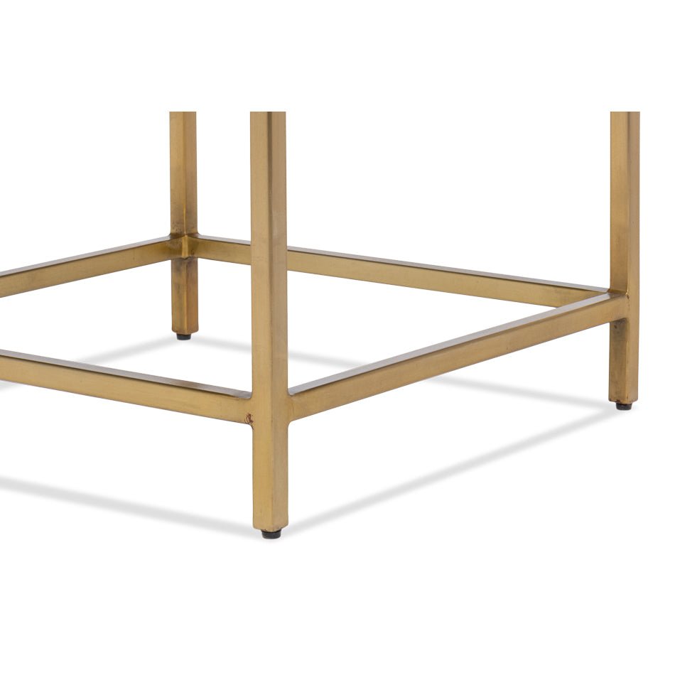 Brass base of square end table detailed view
