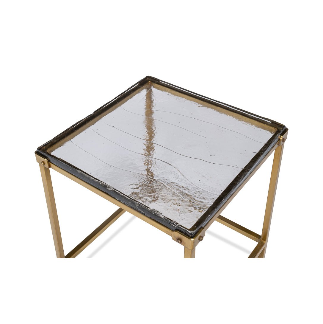 Close-up of table's textured glass top