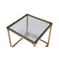 Close-up of table's textured glass top
