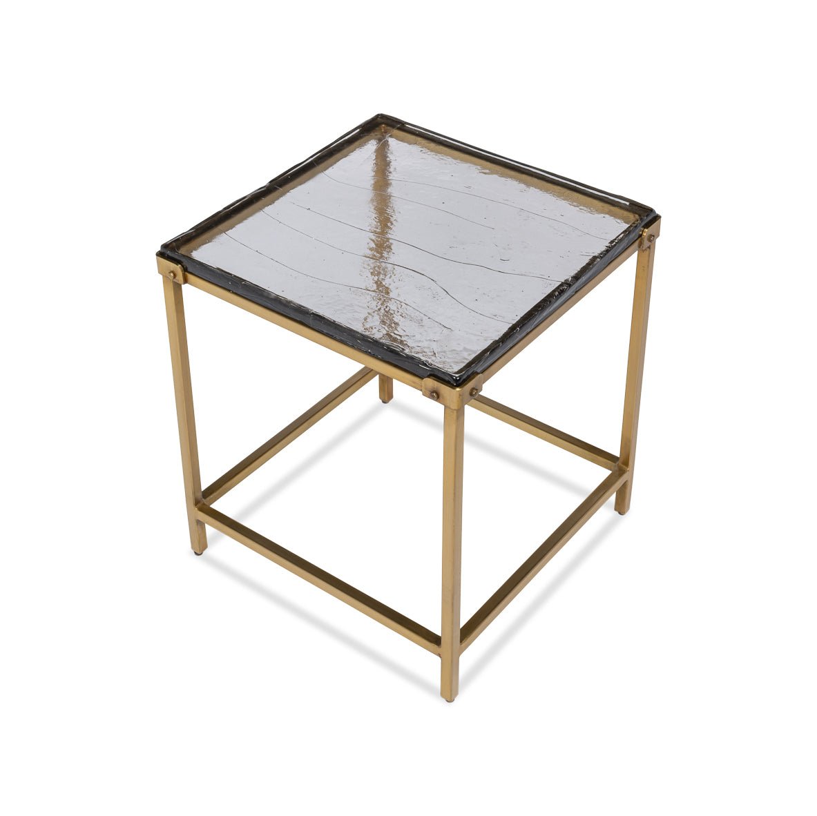 Top view of square end table with brass finish