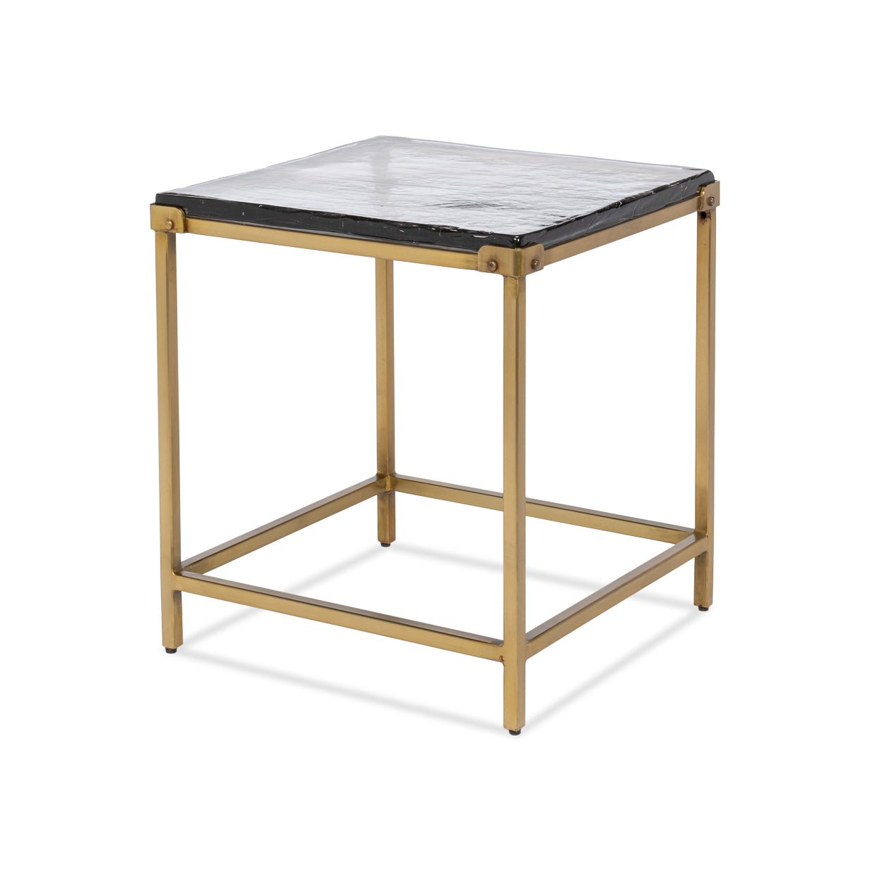 Square end table angled view with brass finish