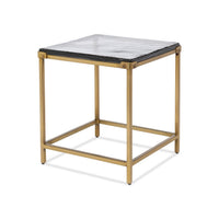 Square end table angled view with brass finish