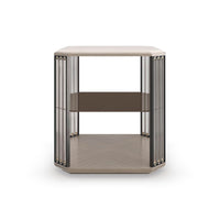 Art Deco end table, front view highlighting shelves.