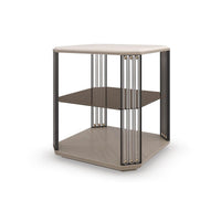 Art Deco end table, side angle view, modern design.