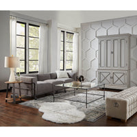 Square coffee table in living room, styled for decor.