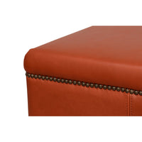 Detail of ottoman corner and nailhead trim.