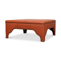 Back view, square leather cocktail ottoman.