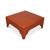 Top view, square leather cocktail ottoman.