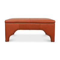 Front view of ottoman, square leather cocktail.