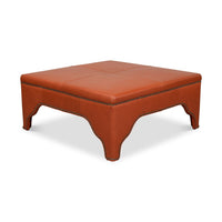 Side view, square leather cocktail ottoman.