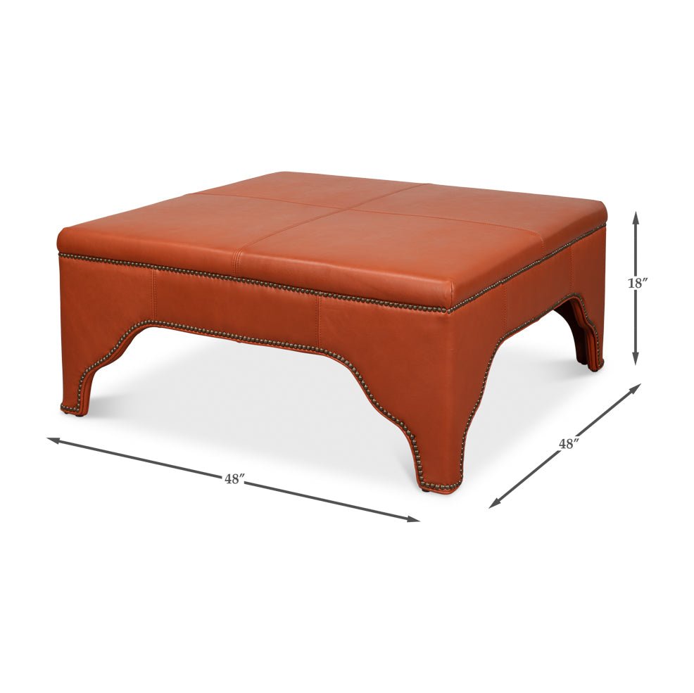 Dimensions of square leather cocktail ottoman.