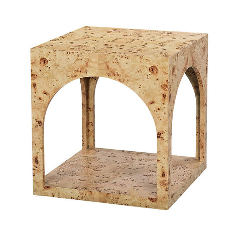 Square Light Burl Wood Side Table