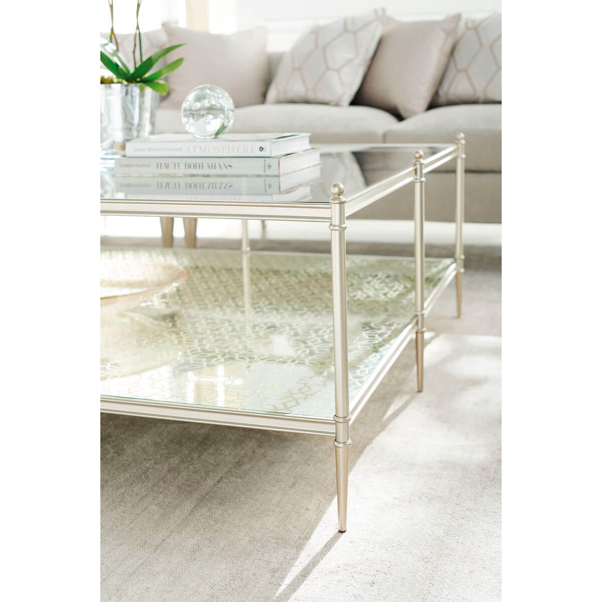 Close-up of square luxury modern coffee table design.