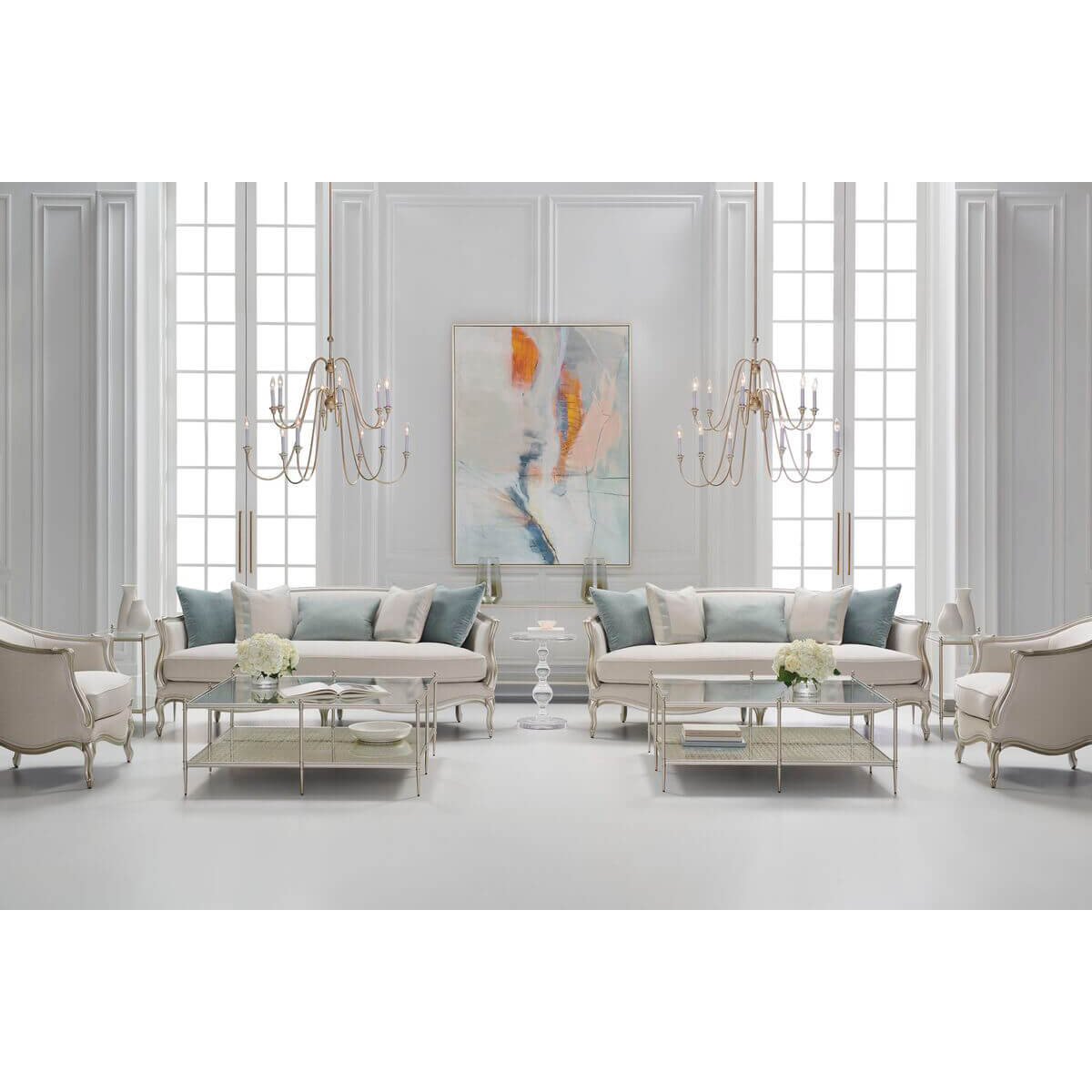 Square luxury modern coffee table in sophisticated living space.