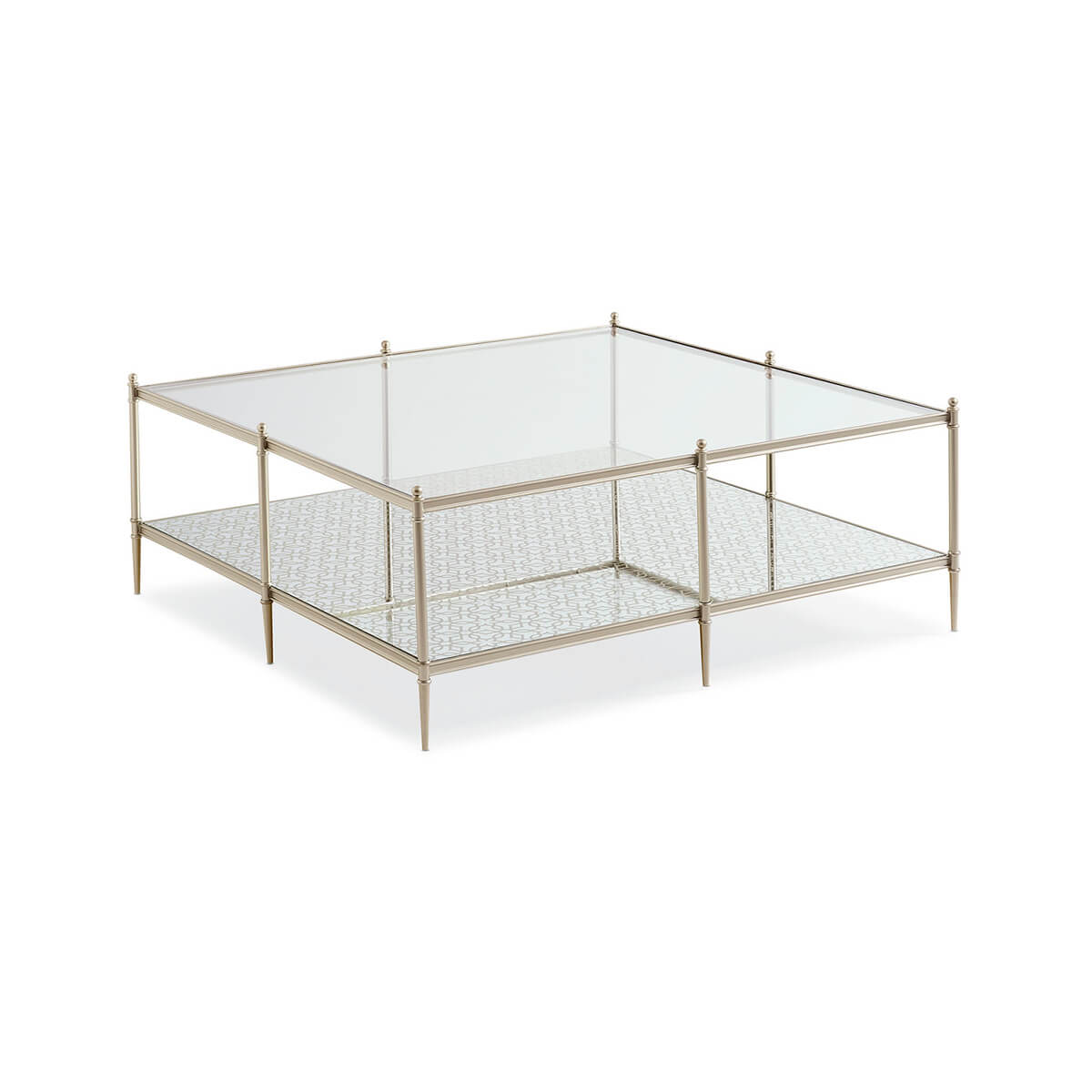 Square luxury modern coffee table with glass top.