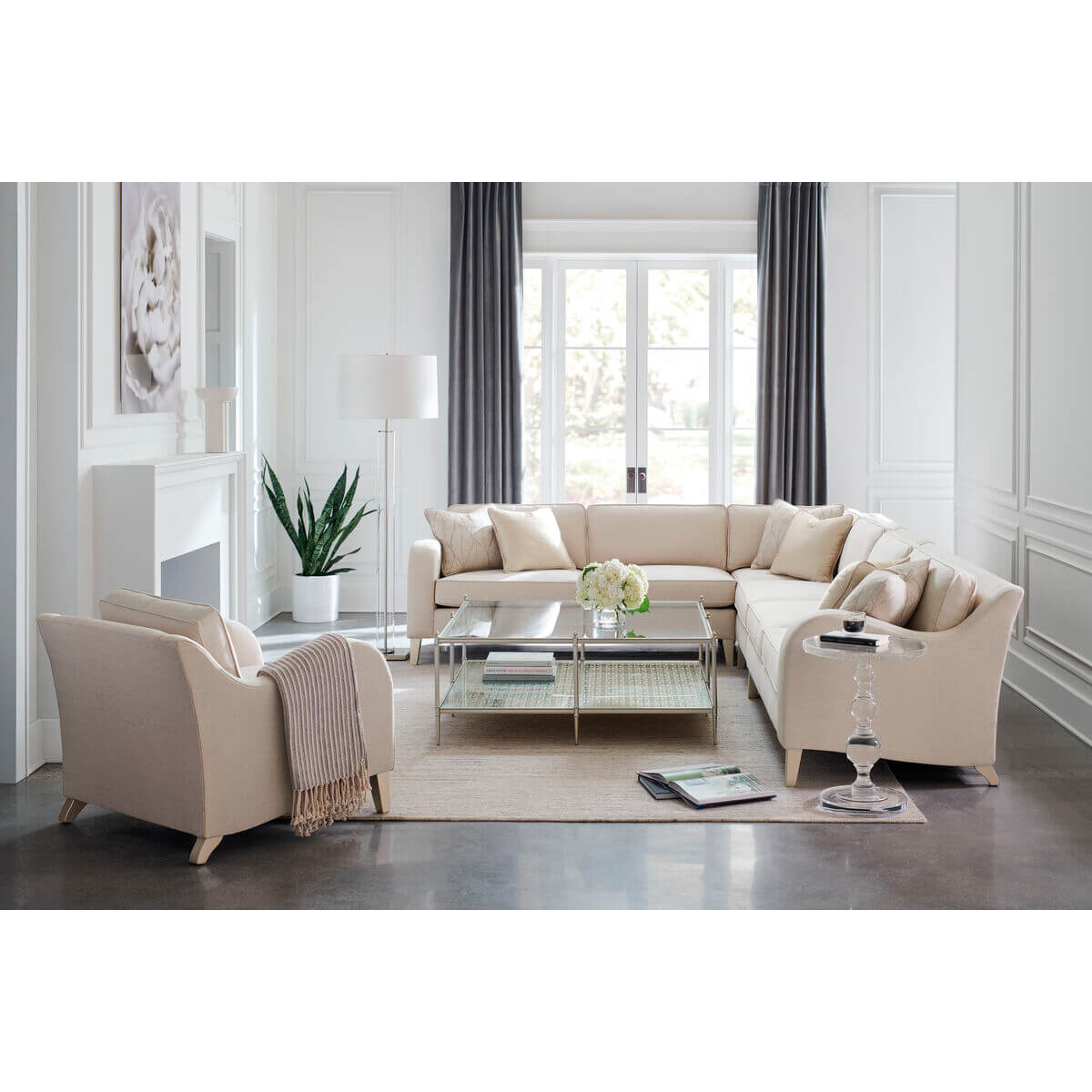 Square luxury modern coffee table in elegant living room.
