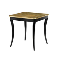 Square mid-century end table with curved legs.