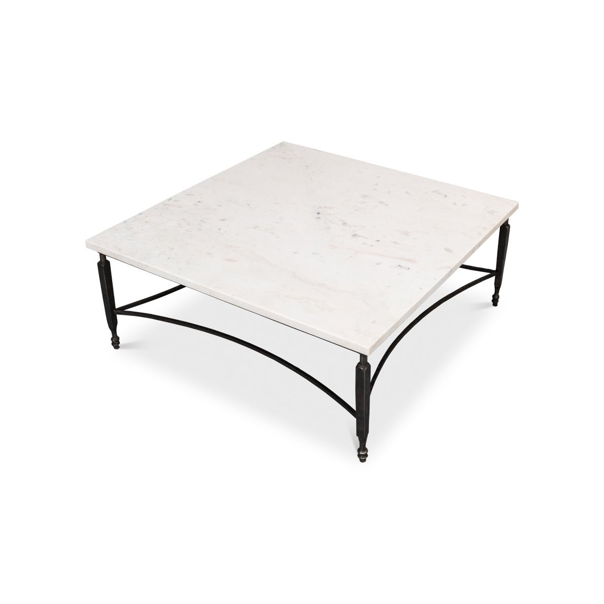 Overhead view of square marble coffee table design.