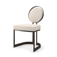 Modern dining chair with rounded back, angled front view.