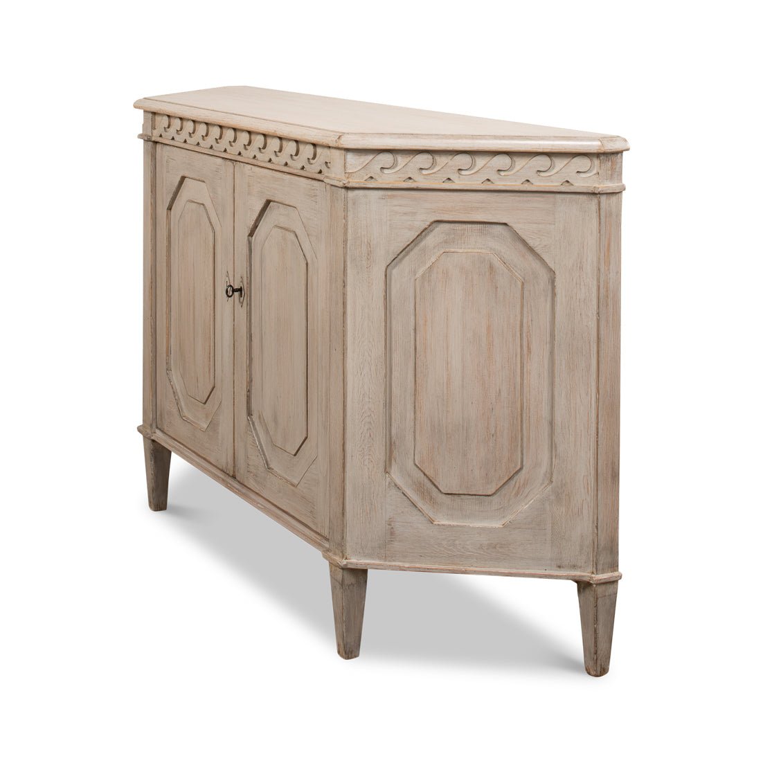 Angled back view displaying credenza legs and detailing.