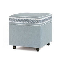 Sky blue ottoman cube with decorative leaf pattern.