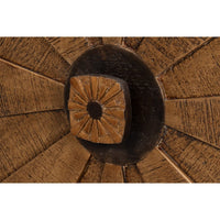 Detailed shot of sunburst door design close-up.