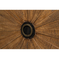 Sunburst wood cabinet circular handle detail.