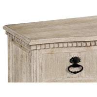 Close-up of dresser corner detail and trim.