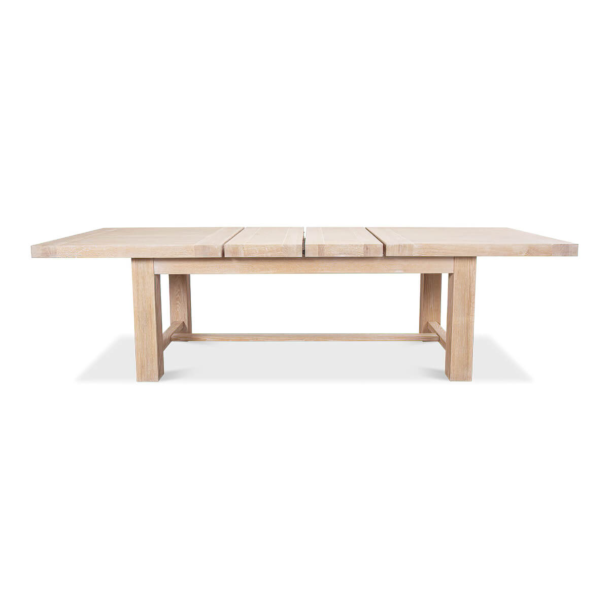 Light oak dining table, side view, partially open.