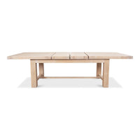 Light oak dining table, side view, partially open.