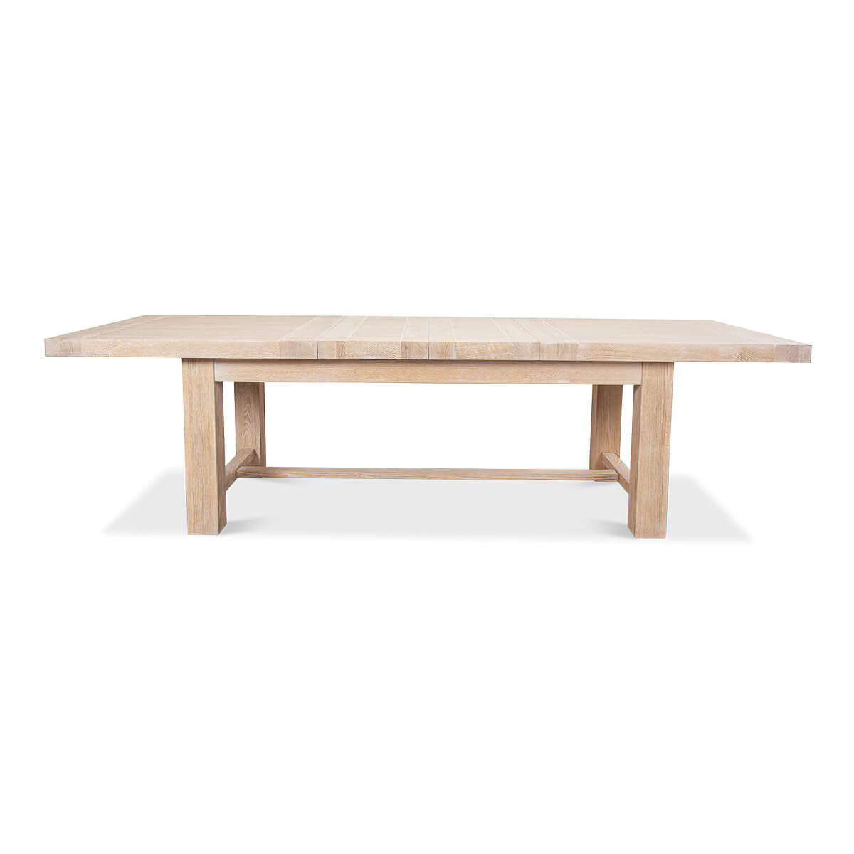 Light oak dining table, side view, extended position.